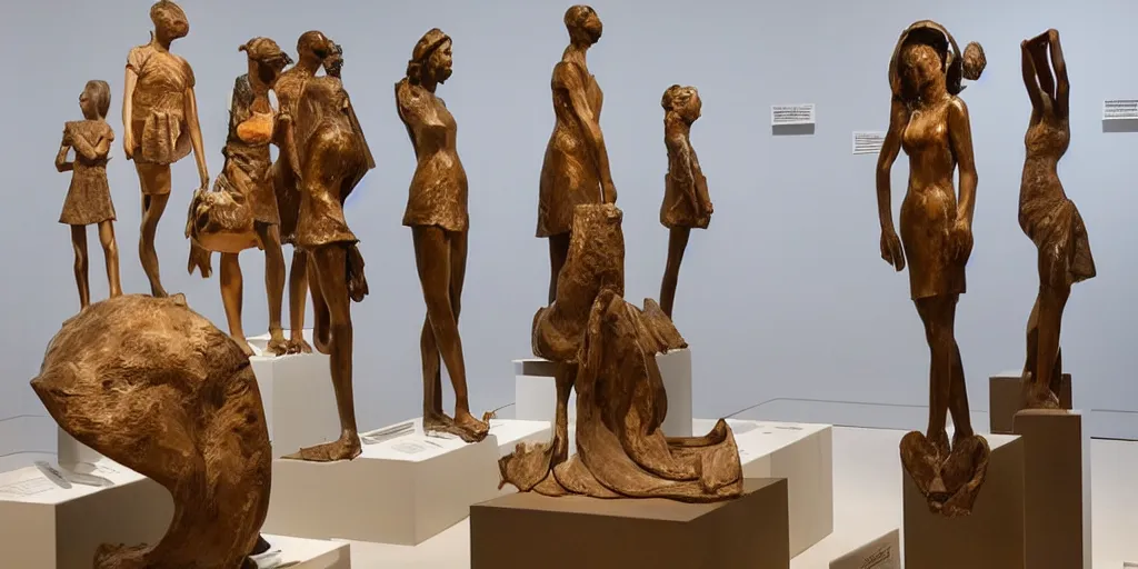 Prompt: a beautiful set of sculptures in an art museum