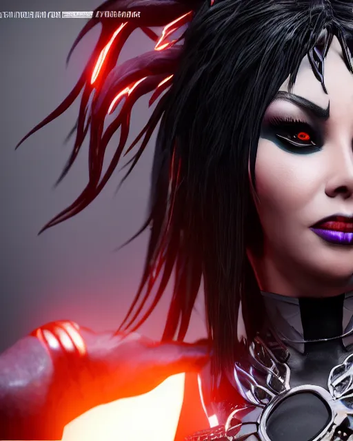 Image similar to a highly detailed metahuman 8 k close up render of elvira dark queen trending on artstation made in unreal engine 4