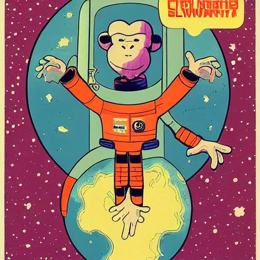 Prompt: monkey in space by daniel clowes and james jean