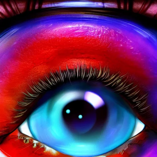 Image similar to Cybernetic Eye with reflections, Close up, colorful, fantasy, vivid colors, concept art, sharp focus, digital art, Hyper-realistic, 4K, Unreal Engine, Highly Detailed, HD, Dramatic Lighting by Brom, trending on Artstation