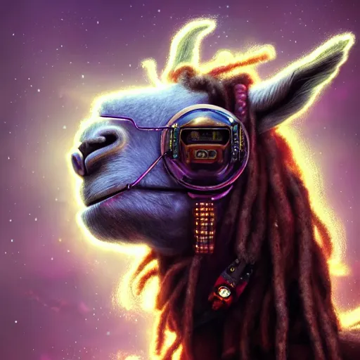 Image similar to llama with dreadlocks, industrial sci-fi, by Mandy Jurgens, Ernst Haeckel, James Jean, artstation, concept art, with beautiful colors