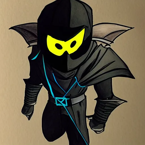 Prompt: a highly detailed drawing of a man wearing a epic shadow hero costume