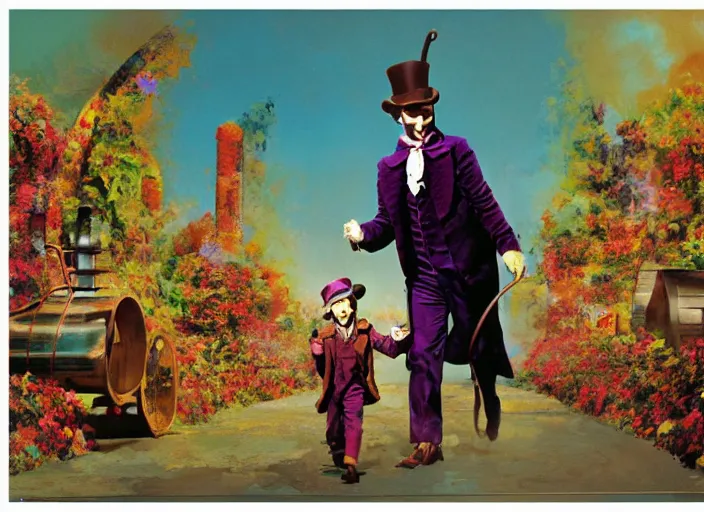 Prompt: film still of Willy Wonka's and the Chocolate Factory 1971 artwork painting made by Craig Mullins-n 6