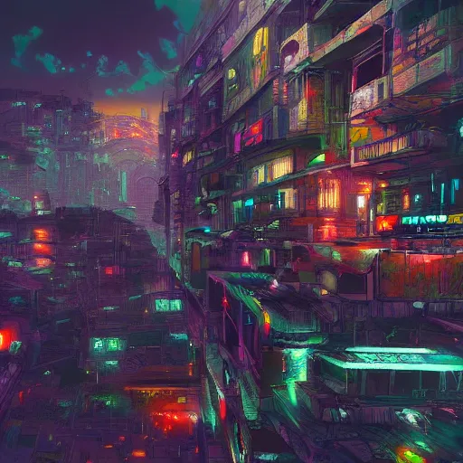 Image similar to cyberpunk favela landscape, digital painting, ultradetailed, artstation, oil painting, ultradetailed, artstation