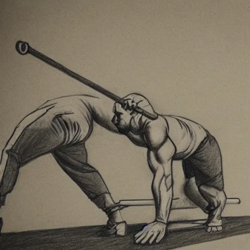 Image similar to drawing of a man doing barbell rows,