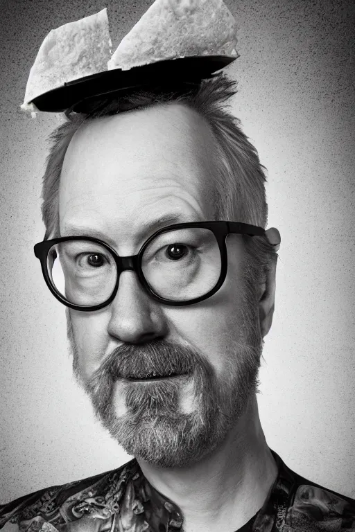 Image similar to 📷 portrait of adam savage the sandwich, made of food, still image, dynamic lighting, 4 k