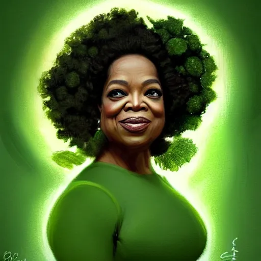 Image similar to a dish of oprah winfreys face fused with okra veg with green stalky ( ( green oprah winfrey's face ) ), oprah okra winfrey sentient veg, by greg rutkowski