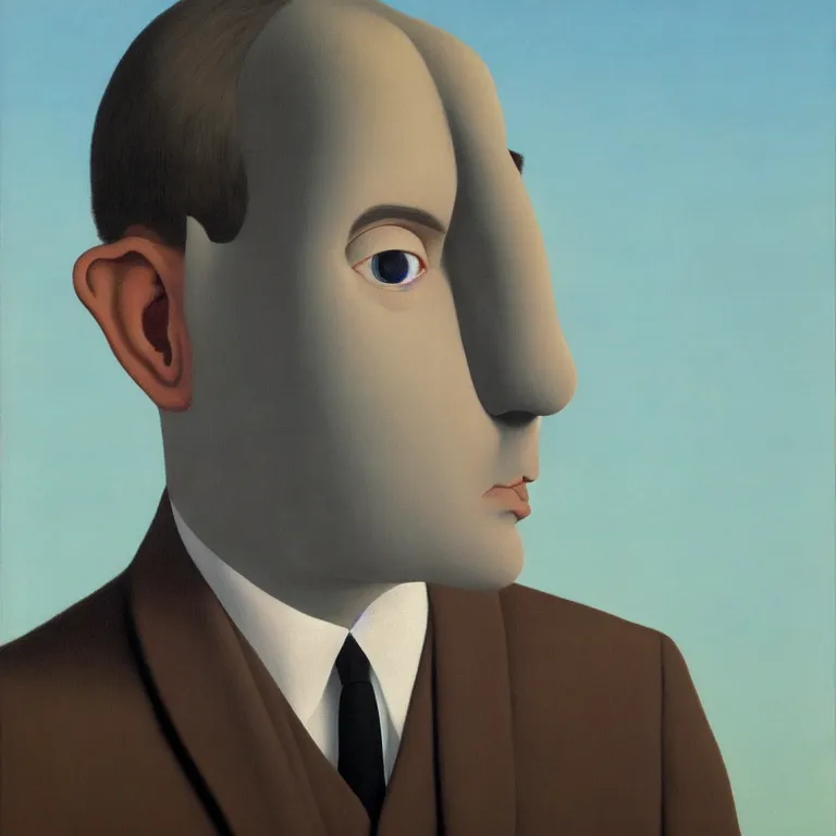 Prompt: portrait of a faceless man, by rene magritte, detailed painting, hd, hq, high resolution, high detail, 4 k, 8 k