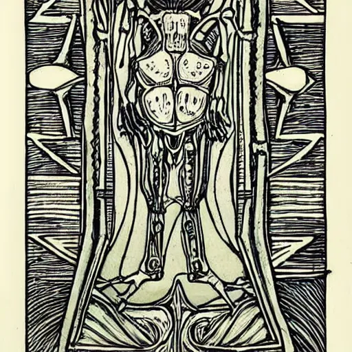 Image similar to Tarot Card, occult, tribal, symbolism, bones, highly detailed