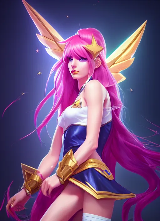 Image similar to portrait of star guardian katarina from league of legends, au naturel, hyper detailed, digital art, trending in artstation, cinematic lighting, studio quality, smooth render, unreal engine 5 rendered, octane rendered, art style by klimt and nixeu and ian sprigger and wlop and krenz cushart and riot