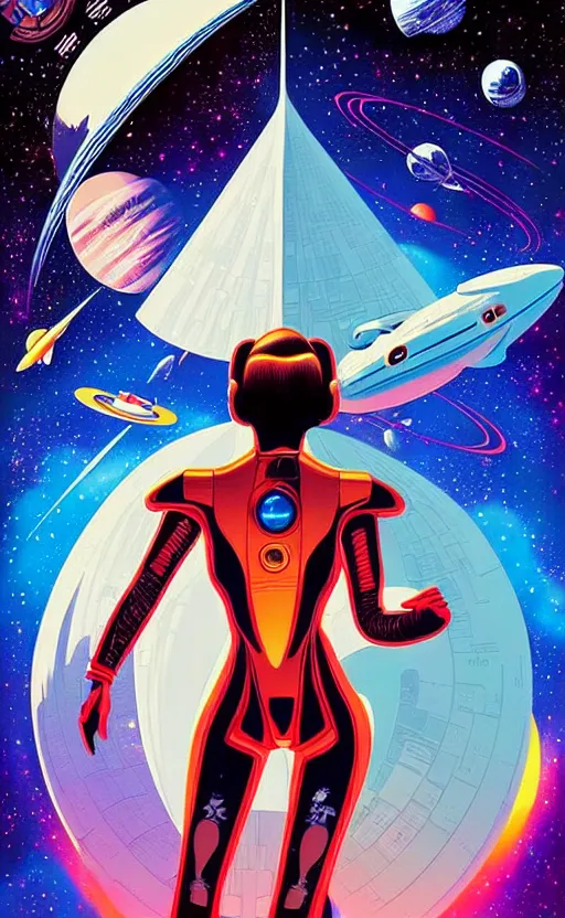 Prompt: a space travel poster, space opera, retro - futuristic poster style by artgerm and arthur adams, amazing composition