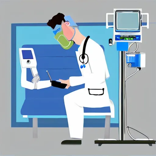 Prompt: doctor holding Ophthalmoscope in a hospital, digital art, art station, detailed , intricate, sci-fi,