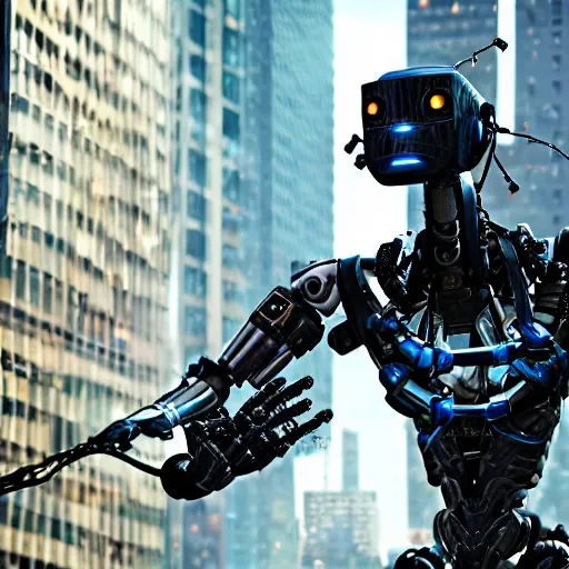 Prompt: a hyperreastic photograph of a robot with a powerful weapon, boston dynamics, mechanical, technology, cyberpunk