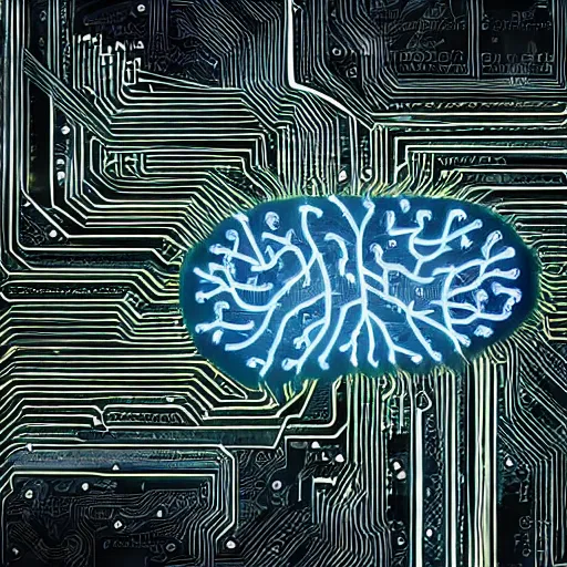 Prompt: integrated circuit, human brain, neurons and synapses, printed circuit board, electrical signals, detailed, realistic, brainstorming, in style of digital illustration