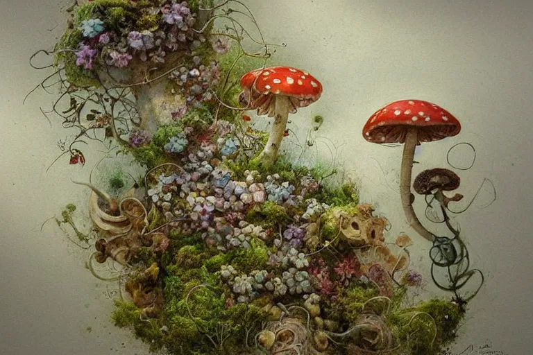 Prompt: retro airbrush detailed ( ( ( ( ( 1 9 5 0 s retro hobot house flower with vines, moss and mushrooms. with offwhite background ) ) ) ) ) by jean - baptiste monge,!!!!!!!!!!!!!!!!!!!!!!!!!!!!!
