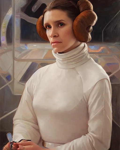 Image similar to portrait of a Princess Leia by Mandy Jurgens and Richard Schmid and chuck close and mucha