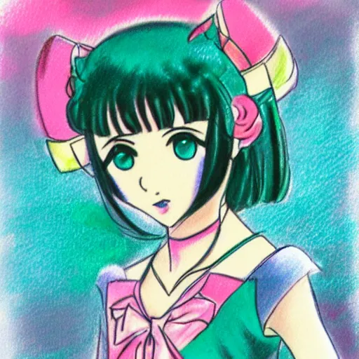 Prompt: Pastel sketch of Makoto Kino from Sailor Moon