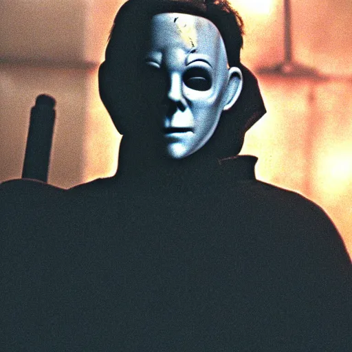 Image similar to michael myers from halloween movie in the matrix
