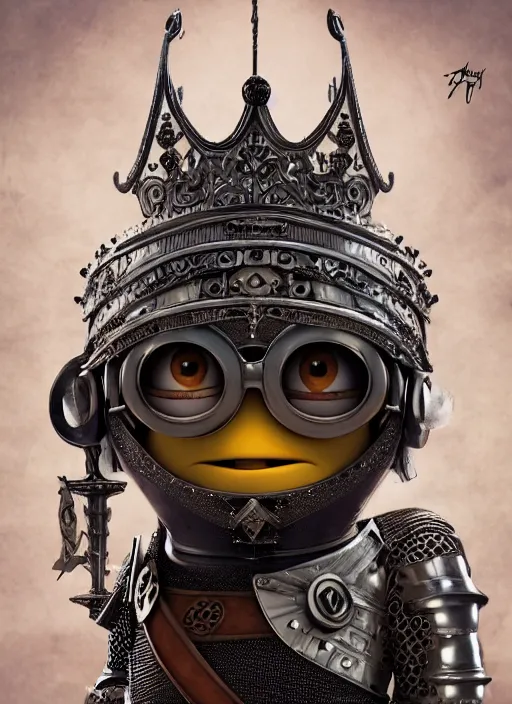 Image similar to Minion Bob from despicable me as a Knight King, fantasy, intricate, ornate, Hyperdetailed, digital art, behance, artstation, smooth, sharp focus, bokeh, illustration, digital painting, elegant, symmetrical,