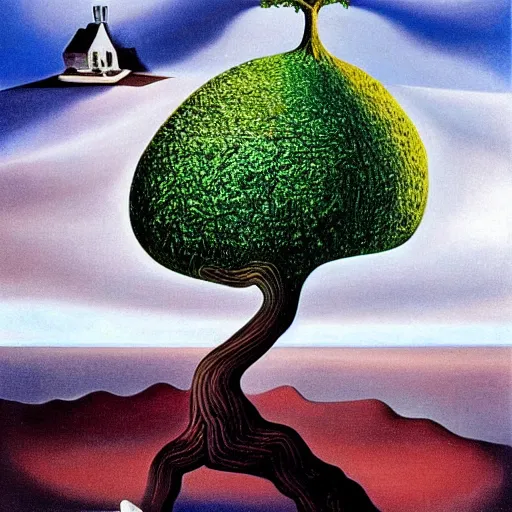 Prompt: award-winning surrealist painting of a tree by Salvador Dalí