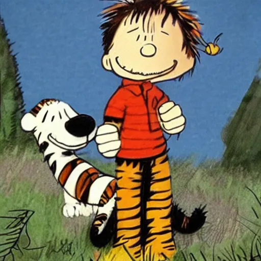 Prompt: Realistic Calvin and Hobbes