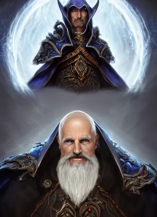 Prompt: portrait of an old male ice mage as a diablo 3 character, looking at camera, D&D, ice magic, long black hair, intricate, elegant, stylish, cute smile, fantasy, extremely detailed, digital painting, artstation, concept art, smooth, sharp focus, illustration, ambient lighting, art by artgerm and greg rutkowski and alphonse mucha and simon stalenhag
