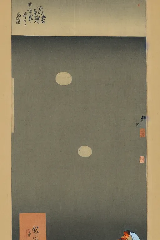 Image similar to a man gazing into the moon, the moon staring right back at the man, edo period