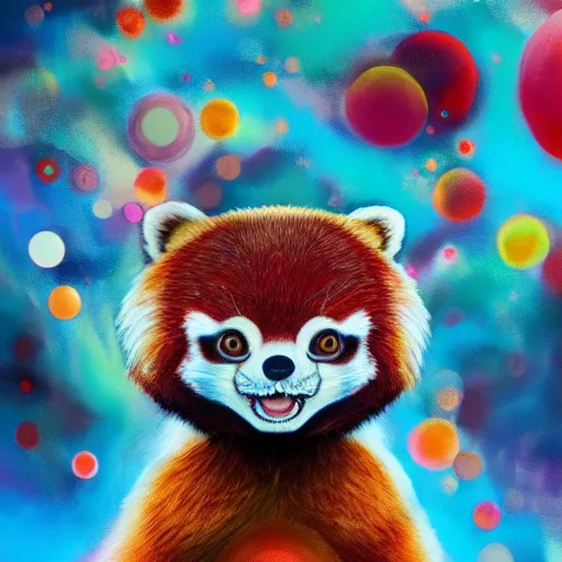 Image similar to red panda by takashi murakami,, beeple and james jean, aya takano color style, 4 k, super detailed, night sky, digital art, digital painting, celestial, majestic, colorful