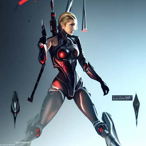 Image similar to A combination of Ada Wong's and Grace Kelly's and Ashley Greene's appearances with blonde hair wearing Warframe armor, high tech, action shot, angular, full body portrait, futuristic, dramatic, fantasy, intricate, elegant, highly detailed, digital painting, artstation, concept art, matte, sharp focus, illustration, 8K, art by Donato Giancola and James Gurney