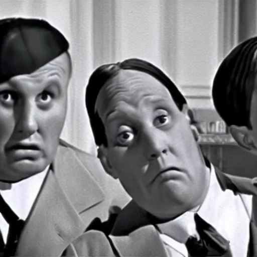 Prompt: Live Action Still of Jerma985 in The Three Stooges as a Fourth Stooge, real life, hyperrealistic, ultra realistic, realistic, highly detailed, epic, HD quality, 8k resolution, body and headshot, film still