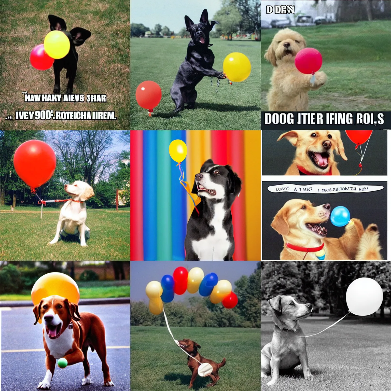 Prompt: a dog playing balloon in the 9 0 s, meme
