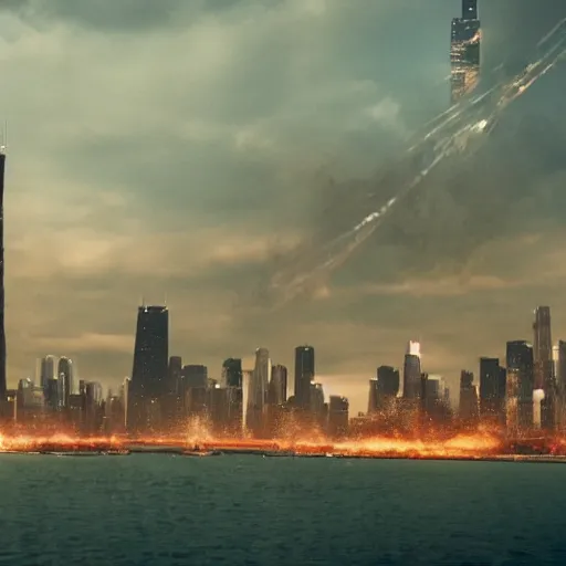 Prompt: thicc godzilla is destroying chicago film still 4k