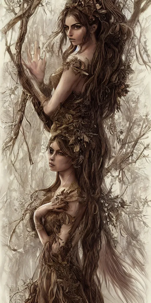 Image similar to ana de armas as a wood fairy, fantasy, intricate, elegant, highly detailed, digital painting, trending on artstation, digital illustration, in the style of Stanley Artgerm