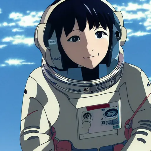 Image similar to anime visual of a female astronaut ; official media ; animated by hajime yatate ; by shinichiro watanabe