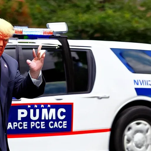 Image similar to donald trump driving a police car