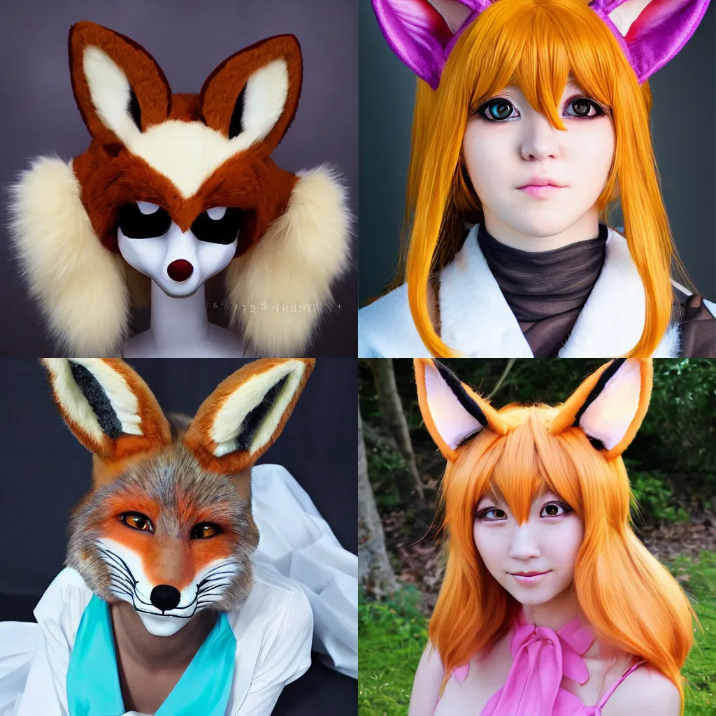 Prompt: realistic fox - ears kemonomimi cosplay headshot photo