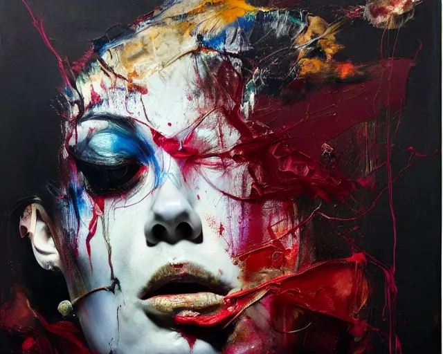 Image similar to portrait, of a form of madness, elegant, a brutalist designed, rich deep vivid colours, brush strokes!, painted by francis bacon, michal mraz, adrian ghenie, nicola samori, james jean!!! and petra cortright, part by gerhard richter, part by takato yamamoto. 8 k masterpiece.