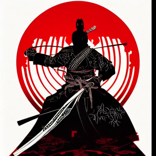 Prompt: silhouette of a Bushido warrior illustration, medium shot, intricate, elegant, highly detailed, digital art, ffffound, art by JC Leyendecker and sachin teng