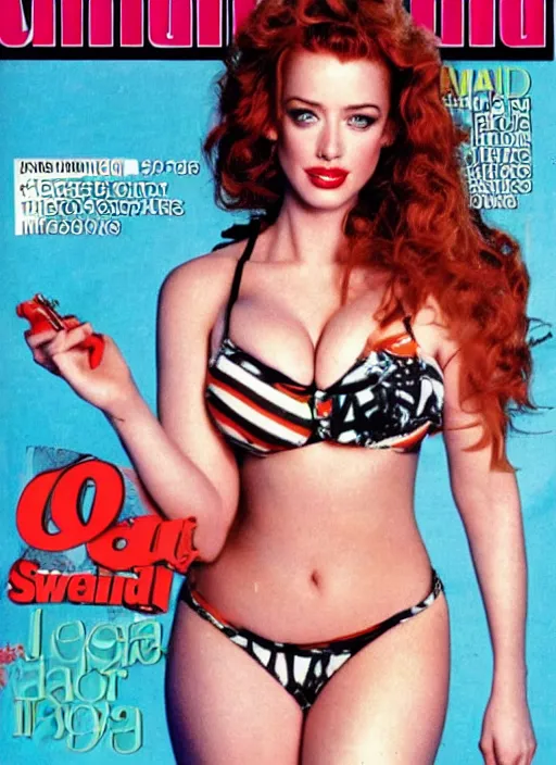 Image similar to christina hendricks and amber heard hybrid on the cover of swimsuit illustrated 1 9 9 0,