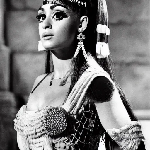 Image similar to cleopatra with the face of ariana grande