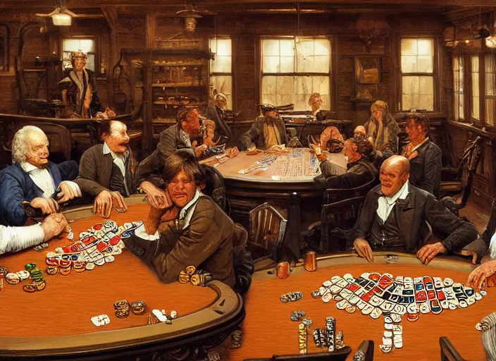 Prompt: isaac newton and stephen hawkins playing poker in an old west saloon, intricate, highly detailed, centered, digital painting, artstation, concept art, smooth, sharp focus, illustration, art by james gurney and norman rockwell and greg rutkowski