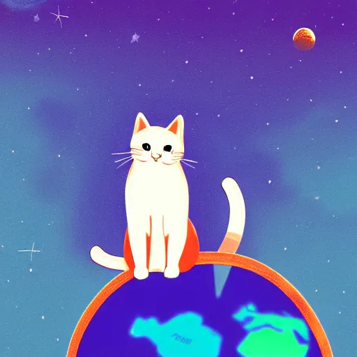 Prompt: a cat sitting on planet earth, space in background, illustration, digital art, trending on artstation