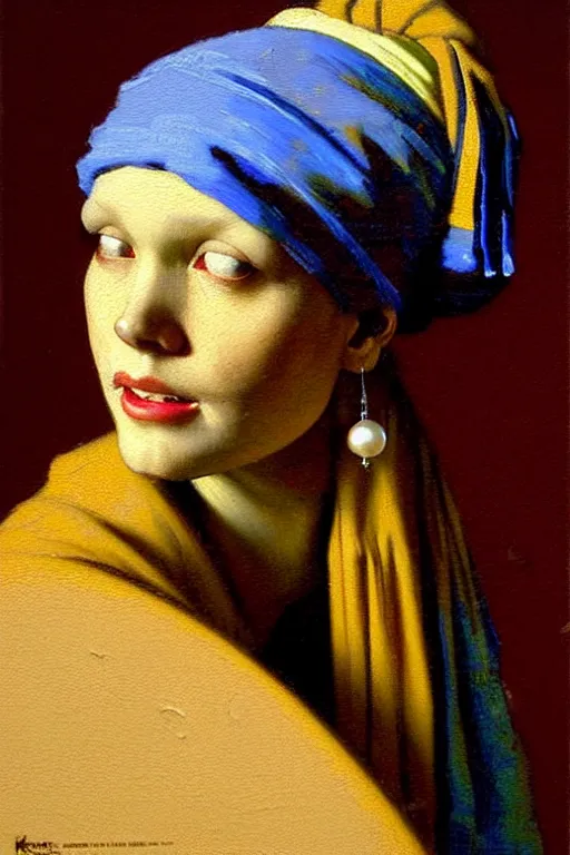 Image similar to full character portrait fallout character not the girl with the pearl earring character design, painting by gaston bussiere, katsuya terada, nc wyeth, greg rutkowski, craig mullins, vermeer, frank frazetta, mucha, tom of finland, trending on artstation, jeffery catherine jones