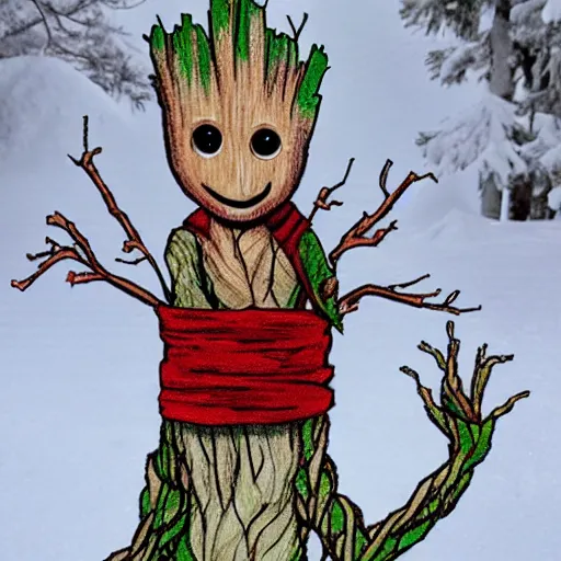 Image similar to groot as a snowman,