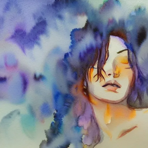 Image similar to dreaming in watercolor, trending on artstation, award winning