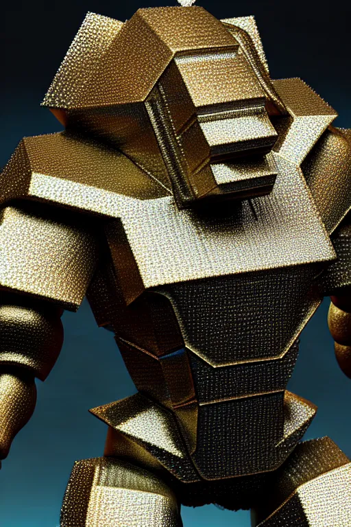 Image similar to concept art of fractal patterned metallic crystalline bismuth golem, consists of bismuth fractalization, extremely high details, masterpiece, photorealistic, hyperrealism, vray, octane render, volumetric lighting, depth of field, bokeh, artstation, cgsociety by johannen voss, greg broadmore