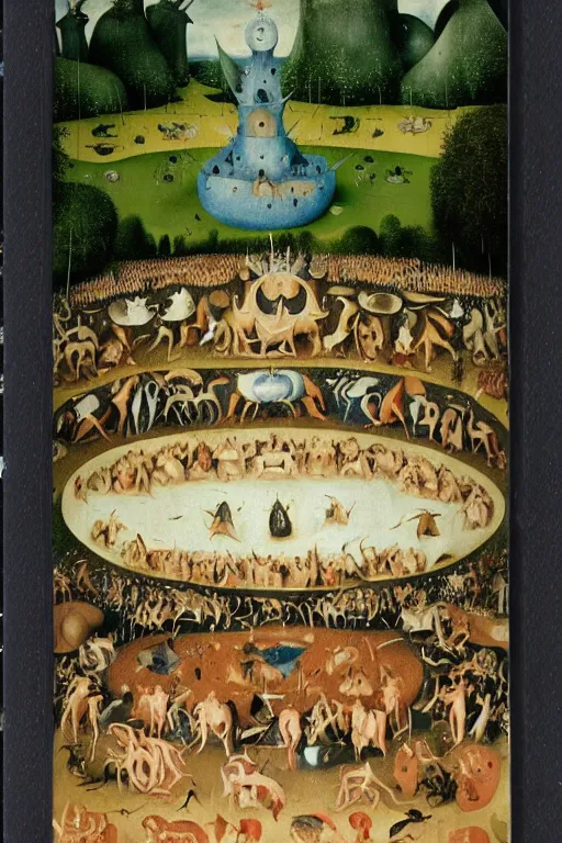 Image similar to An instax film still of a Hieronymus Bosch The Garden of Earthly Delights painted by Mark Rothko