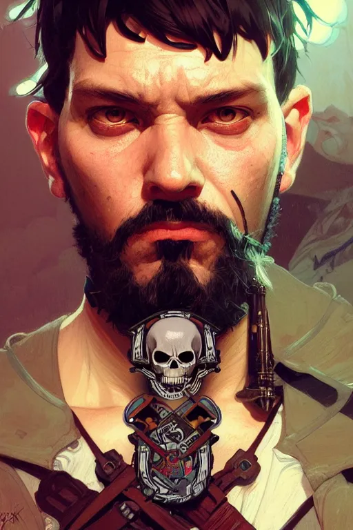 Prompt: a portrait of crossbones, fantasy, sharp focus, intricate, elegant, digital painting, artstation, matte, highly detailed, concept art, illustration, ambient lighting, art by ilya kuvshinov, artgerm, alphonse mucha, and greg rutkowski