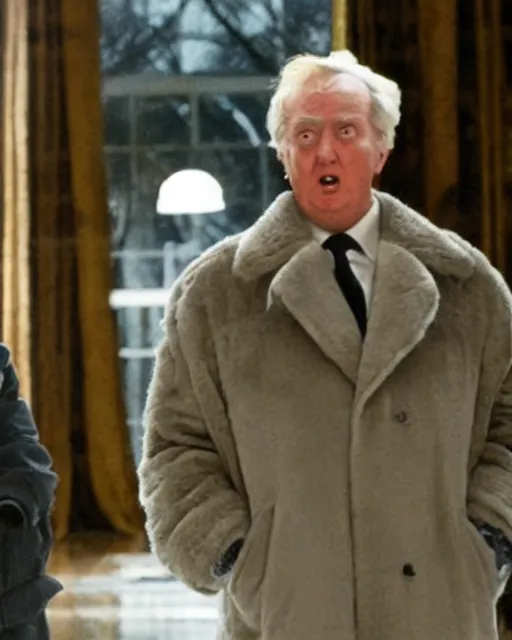 Image similar to donald trump dressed as chauncey gardiner in the movie being there, photorealistic, shot in the style of hal ashby