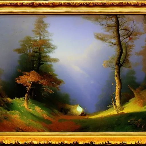 Image similar to aivazovsky's painting. forest landscape. oil on canvas, a masterpiece in the style of aivazovsky.